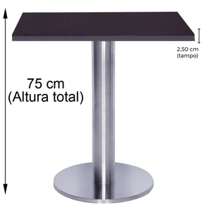 Mesa Beta Big em Inox 75,00 cm (Altura) Disco Redondo Tampo MDP Quadrado 80 cm Preto