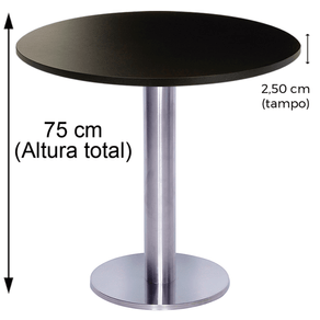 Mesa Beta Big em Inox 75,00 cm (Altura) Disco Redondo Tampo MDP Redondo 80 cm Preto