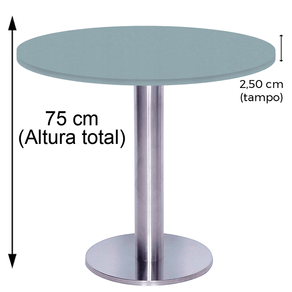 Mesa Beta Big em Inox 75,00 cm (Altura) Disco Redondo Tampo MDP Redondo 80 cm Cinza