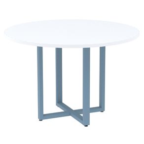 Mesa-de-Reuniao-Redonda-P25-Pandin-110-cm--Largura--Tampo-MDP-Branco-Pe-Aco-Tubular-Azul-Dali