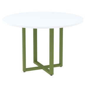 Mesa-de-Reuniao-Redonda-P25-Pandin-110-cm--Largura--Tampo-MDP-Branco-Pe-Aco-Tubular-Verde-Miro