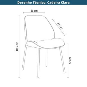 6-Kit-4-Cadeiras-Clara-Rivatti-51-cm--Largura--Estofado-em-Tecido-Cinza-e-Base-em-Aco-Preto-Desenho-Tecnico