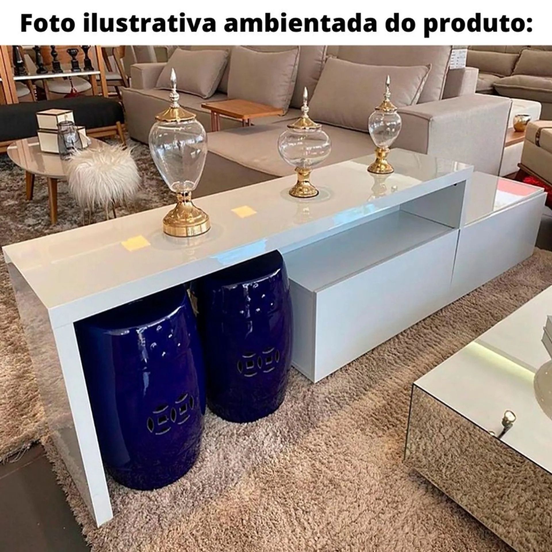 Rack Aston Univ Extensível 164 cm a 300 cm Laca Branca Acetinada