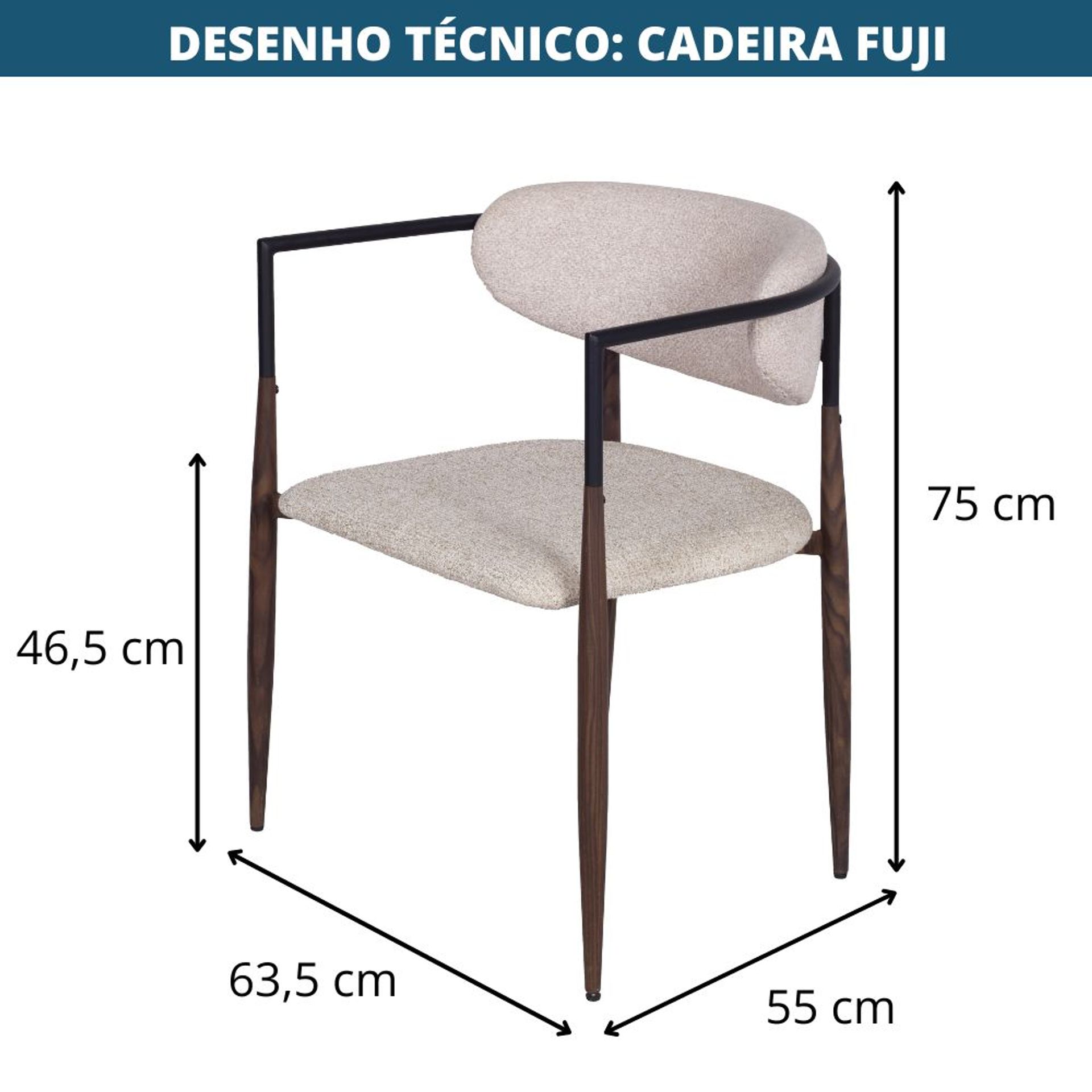 Cadeira Fuji Or Design Assento e Encosto Linho Bouclé Estrutura