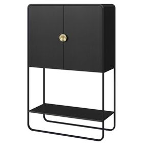 Balcao-Bar-Organico-Luna-Artesano-90-cm--larg--em-MDP-Nero-Quatro-Portas-Base-Metal-Preto