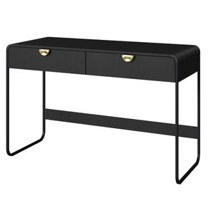 Escrivaninha-Organica-Luna-Artesano-125-cm--larg--em-MDP-Nero-Duas-Gavetas-Base-Metal-Preto