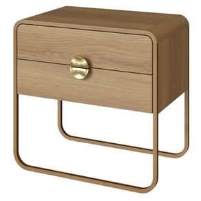 Mesa-de-Cabeceira-Organica-Luna-Artesano-60-cm--largura--em-MDP-Hanover-Duas-Gavetas-Base-Metal-Dourado