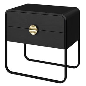 Mesa-de-Cabeceira-Organica-Luna-Artesano-60-cm--largura--em-MDP-Nero-Duas-Gavetas-Base-Metal-Preto