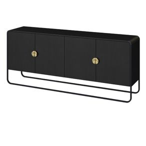 Balcao-Buffet-Organico-Luna-Artesano-180-cm--larg--em-MDP-Nero-Quatro-Portas-Base-Metal-Preto