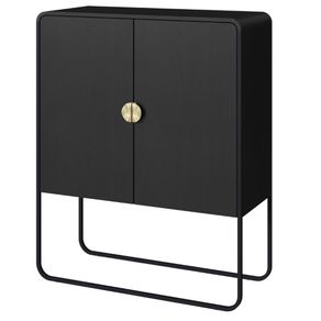 Balcao-Buffet-Organico-Luna-Artesano-90-cm--larg--em-MDP-Nero-Duas-Portas-Base-Metal-Preto