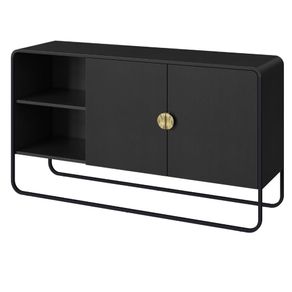 Balcao-Buffet-Organico-Luna-Artesano-135-cm--larg--em-MDP-Nero-Duas-Portas-Base-Metal-Preto