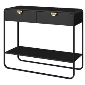 Aparador-Organico-Luna-Artesano-100-cm--larg--em-MDP-Nero-Duas-Gavetas-Base-Metal-Preto