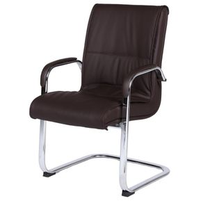 Cadeira-de-Escritorio-Locutor-Austin-Fratini-PU-Marrom-Base-Fixa-Cromada