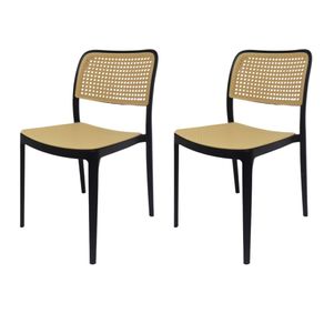 Kit-2-Cadeiras-Empilhavel-Bali-Amis-Fratini-Polipropileno-Cor-Preta-e-Assento-Simulando-Palha-Rattan Kit-2-Cadeiras-Empilhavel-Bali-Amis-Fratini-Polipropileno-Cor-Preta-e-Assento-Simulando-Palha-Rattan