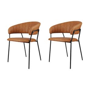 Kit-2-Cadeiras-com-Bracos-Mara-Rivatti-Estofada-em-Poliuretano--PU--Marrom-Base-em-Aco-Pintada-a-Po