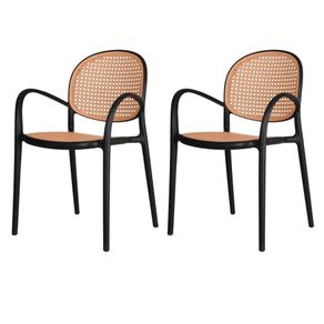 Kit-2-Cadeiras-Empilhavel-Portofino-Fratini-Polipropileno-Cor-Preta-e-Assento-Simulando-Palha-Rattan
