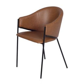 Cadeira-com-Braco-Pampelonne-Assento-e-Encosto-em-PU-Caramelo-Estrutura-Metalica-Preta