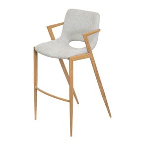 Banqueta-Ravena-com-Braco-Assento-e-Encosto-Linho-Cinza-Estrutura-Metalica-Simulando-Madeira Banqueta-Ravena-com-Braco-Assento-e-Encosto-Linho-Cinza-Estrutura-Metalica-Simulando-Madeira