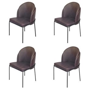 Kit-4-Cadeiras-Denali-Nevada-Or-Design-Revestimento-em-Tecido-Cafe-Base-Aco-Pintado-Preto