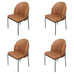Kit-4-Cadeiras-Denali-Nevada-Or-Design-Revestimento-em-Tecido-Caramelo-Base-Aco-Pintado-Preto