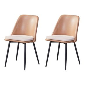 Kit-2-Cadeiras-Quebec-Barbara-Fratini-Revestido-em-Poliuretano--PU--Caramelo-Base-em-Aco-Preto