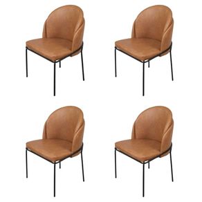 Kit-4-Cadeiras-Denali-Nevada-Or-Design-Revestimento-em-Tecido-Caramelo-Base-Aco-Pintado-Preto